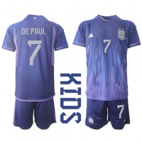 Echipament fotbal Argentina Rodrigo de Paul #7 Tricou Deplasare Mondial 2022 pentru copii maneca scurta (+ Pantaloni scurti)